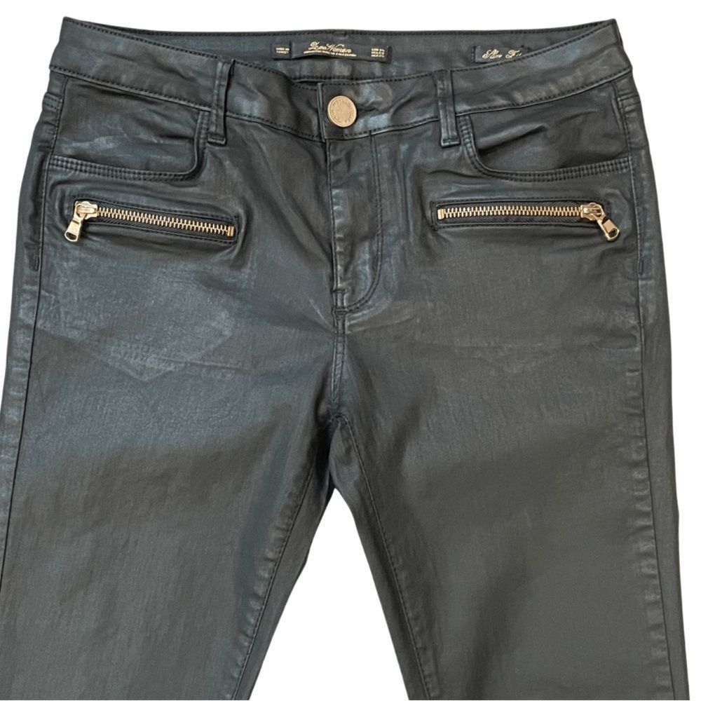 Zara Black Vegan Leather Y2K Moto Jeans Size 2 - Picture 4 of 10